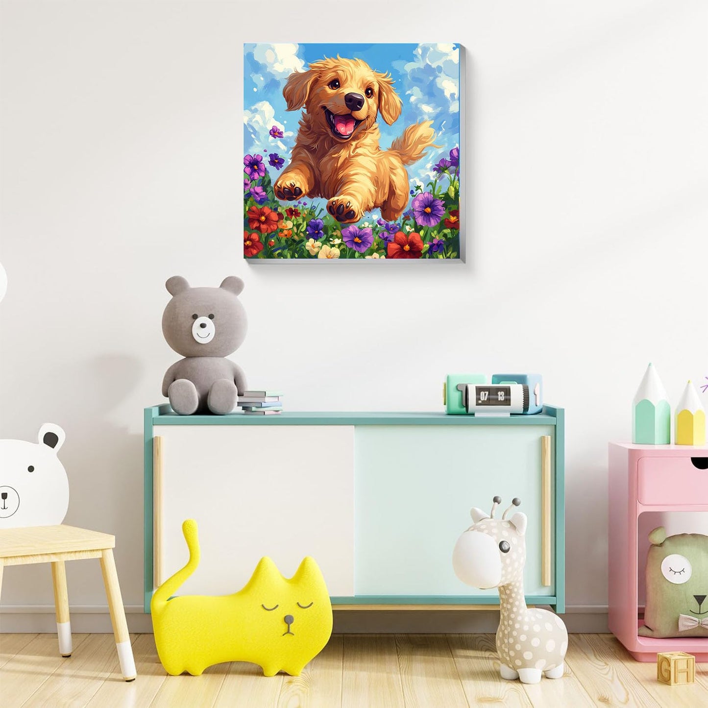 ajepon Dog Paint by Numbers Kit with Frame – 8x8in for Kids Ages 8-12