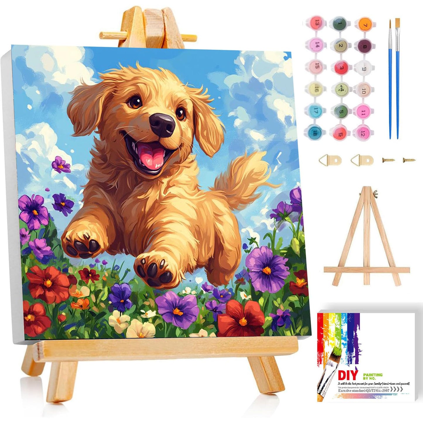 ajepon Dog Paint by Numbers Kit with Frame – 8x8in for Kids Ages 8-12