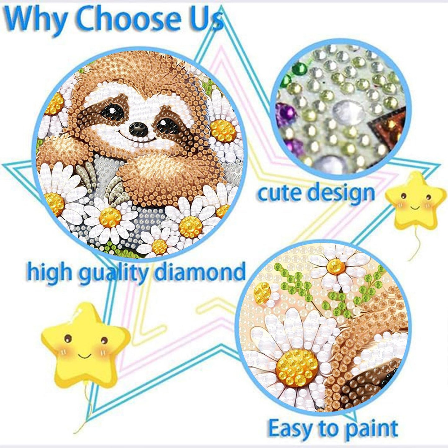 ajepon Sloth Diamond Art Kit for Kids with Frame – 7x7 Inch, Gift-Ready Craft