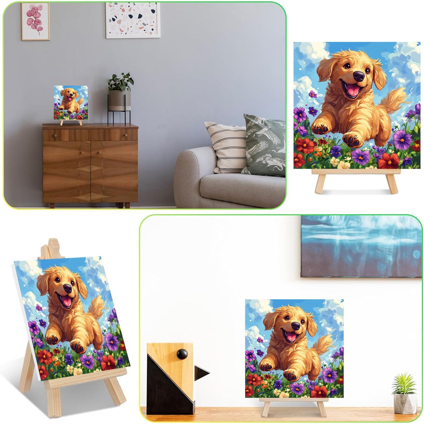 ajepon Dog Paint by Numbers Kit with Frame – 8x8in for Kids Ages 8-12