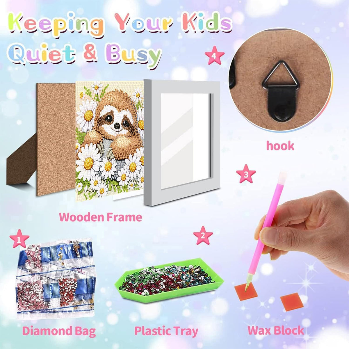 ajepon Sloth Diamond Art Kit for Kids with Frame – 7x7 Inch, Gift-Ready Craft