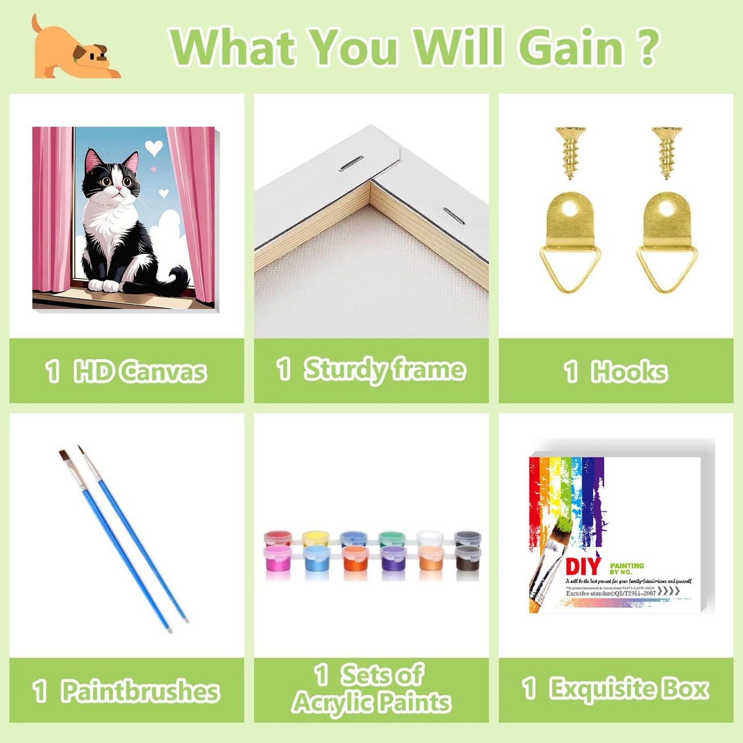 Cat Paint by Numbers Kit for Kids with Frame – Ajepon