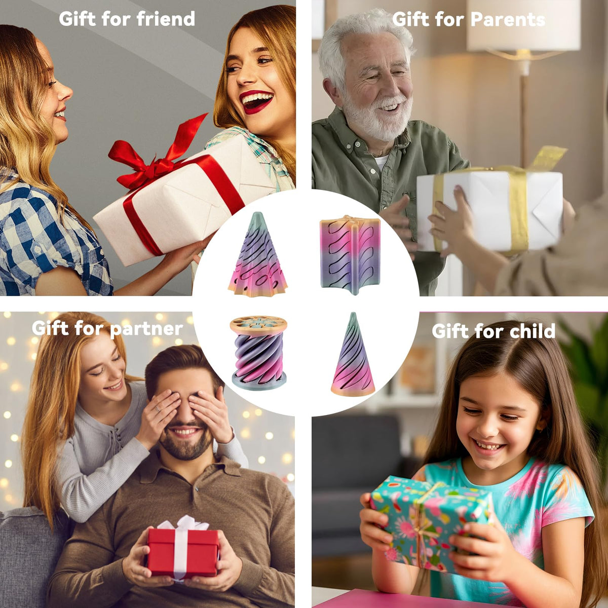 Ajitxalr Christmas Stocking Stuffers – 4-Pack Impossible Cone & Spiral Fidget Toy Set