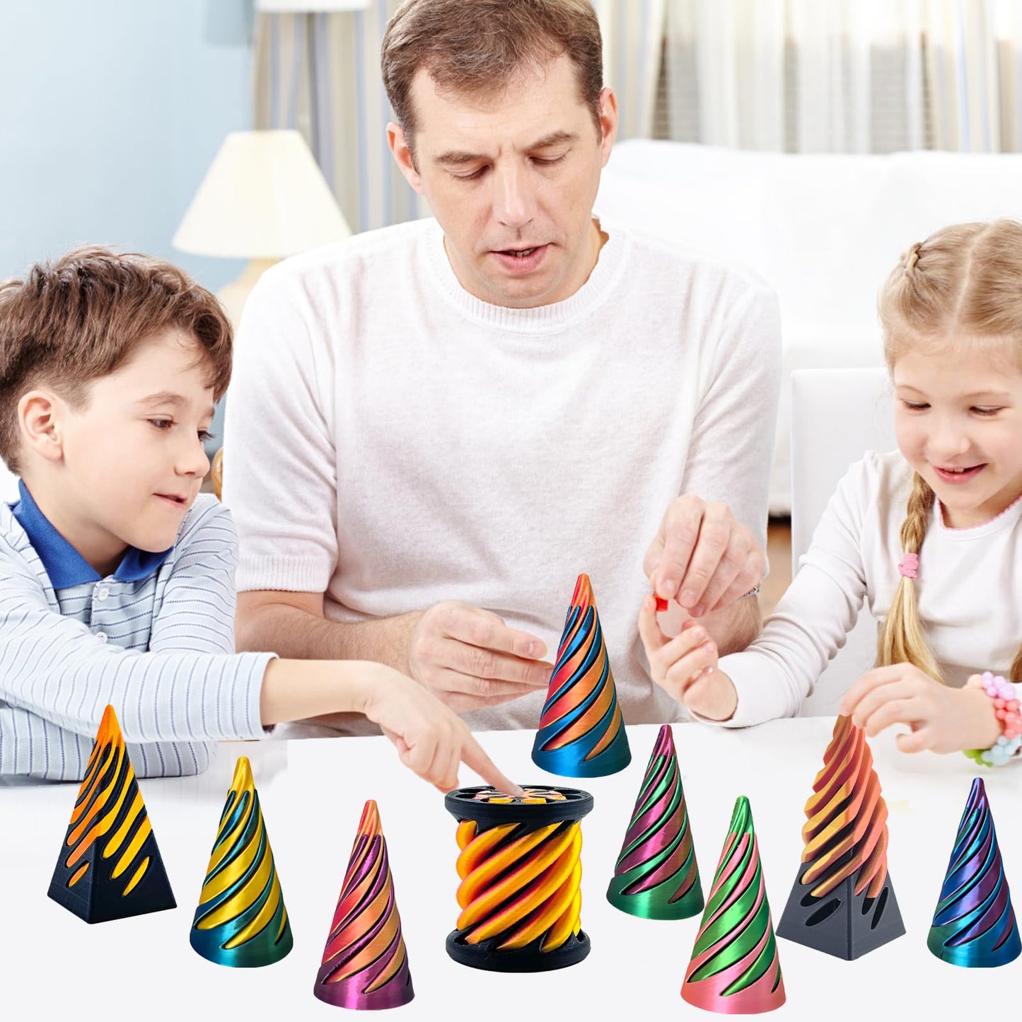 ajitxalr Impossible Cone & Pyramid Fidget Toys 6-Pack – Spiral Stress-Relief for Kids & Adults