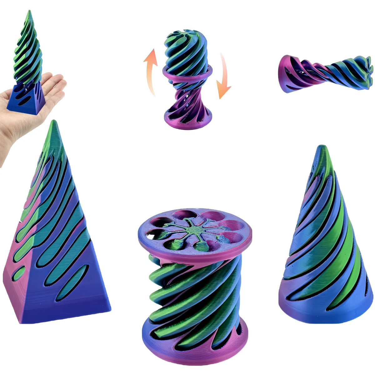 ajitxalr 3 Packs Impossible Cone & Spiral Fidget Toy – Passthrough Pyramid, Relaxing Desk Accessory