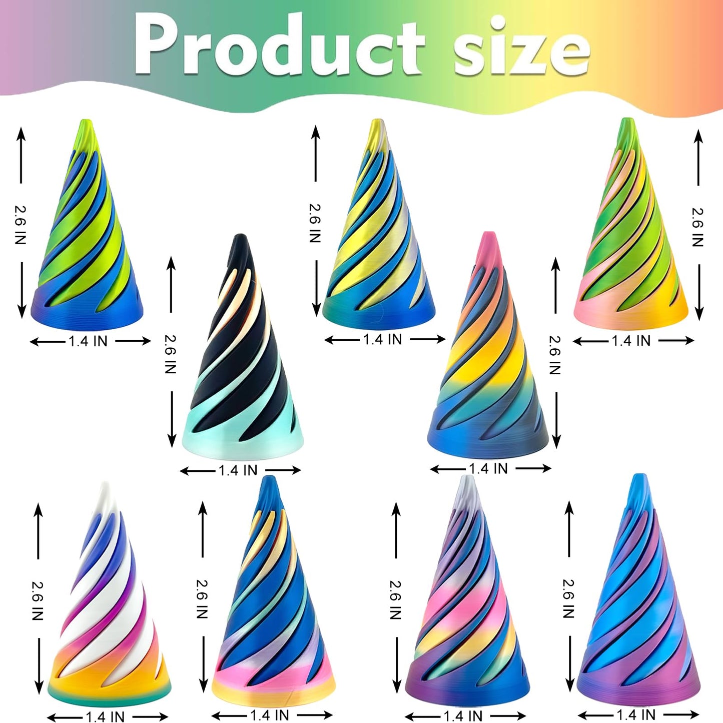 Ajitxalr Valentines Day Gifts: 9 Pack Impossible Cone & Spiral Fidget Toy Set