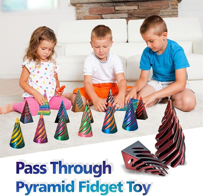 ajitxalr Impossible Cone & Pyramid Fidget Toys 6-Pack – Spiral Stress-Relief for Kids & Adults