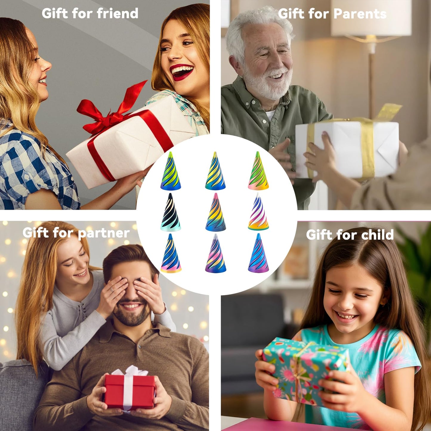 Ajitxalr Valentines Day Gifts: 9 Pack Impossible Cone & Spiral Fidget Toy Set