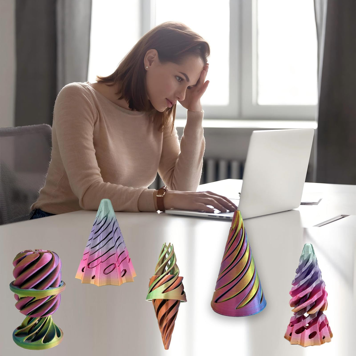 Ajitxalr Christmas Stocking Stuffers – 4-Pack Impossible Cone & Spiral Fidget Toy Set