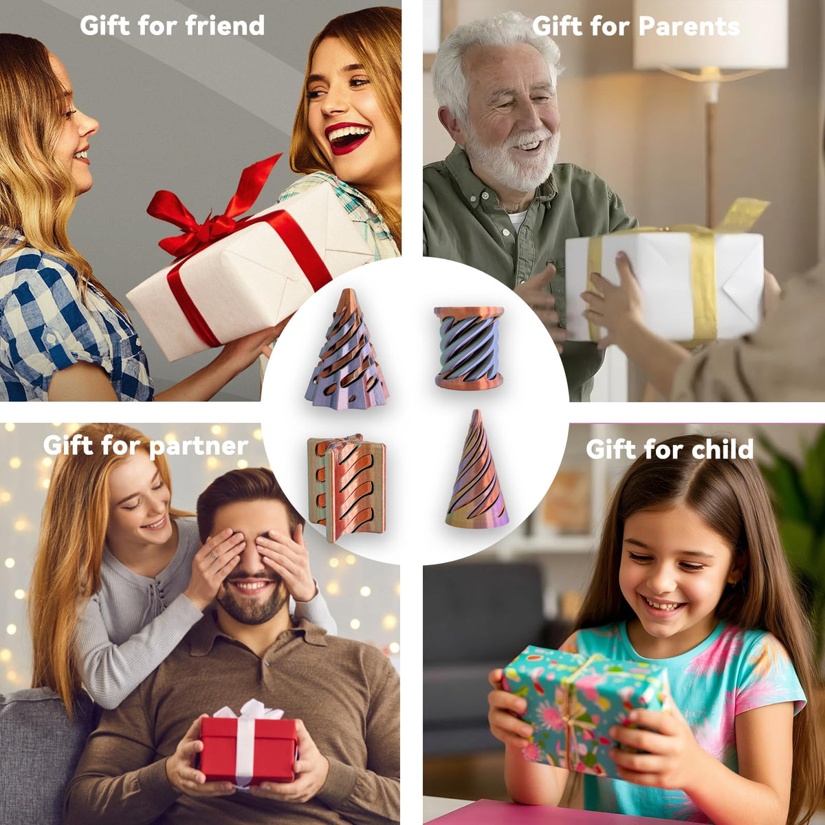 ajitxalr Christmas Stocking Stuffer - 4-Pack Impossible Cone & Spiral Fidget Toy Set