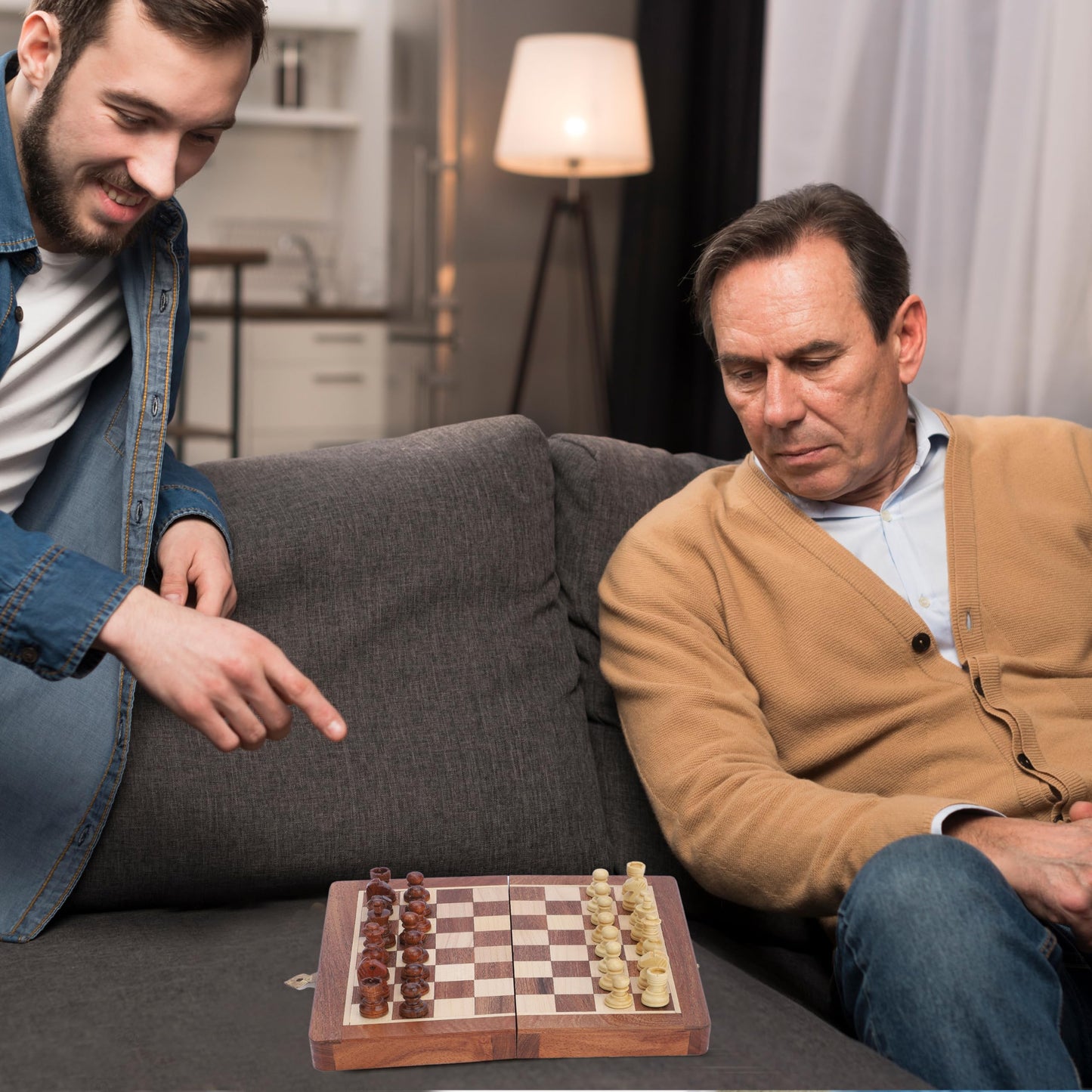 Ajuny Magnetic Travel Chess Set – Handcrafted Acacia Wood, Foldable Board with Elegant Storage