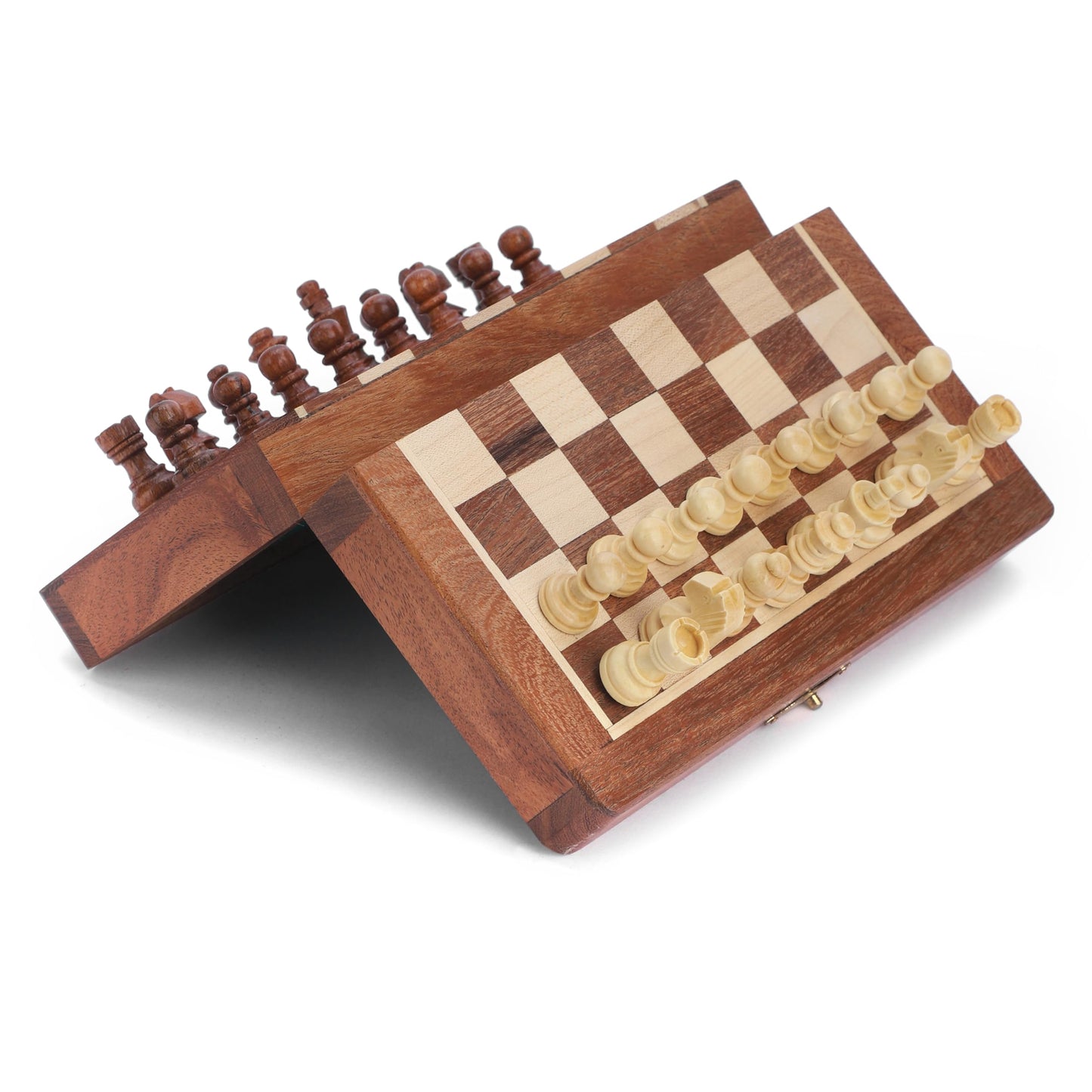 Ajuny Magnetic Travel Chess Set – Handcrafted Acacia Wood, Foldable Board with Elegant Storage