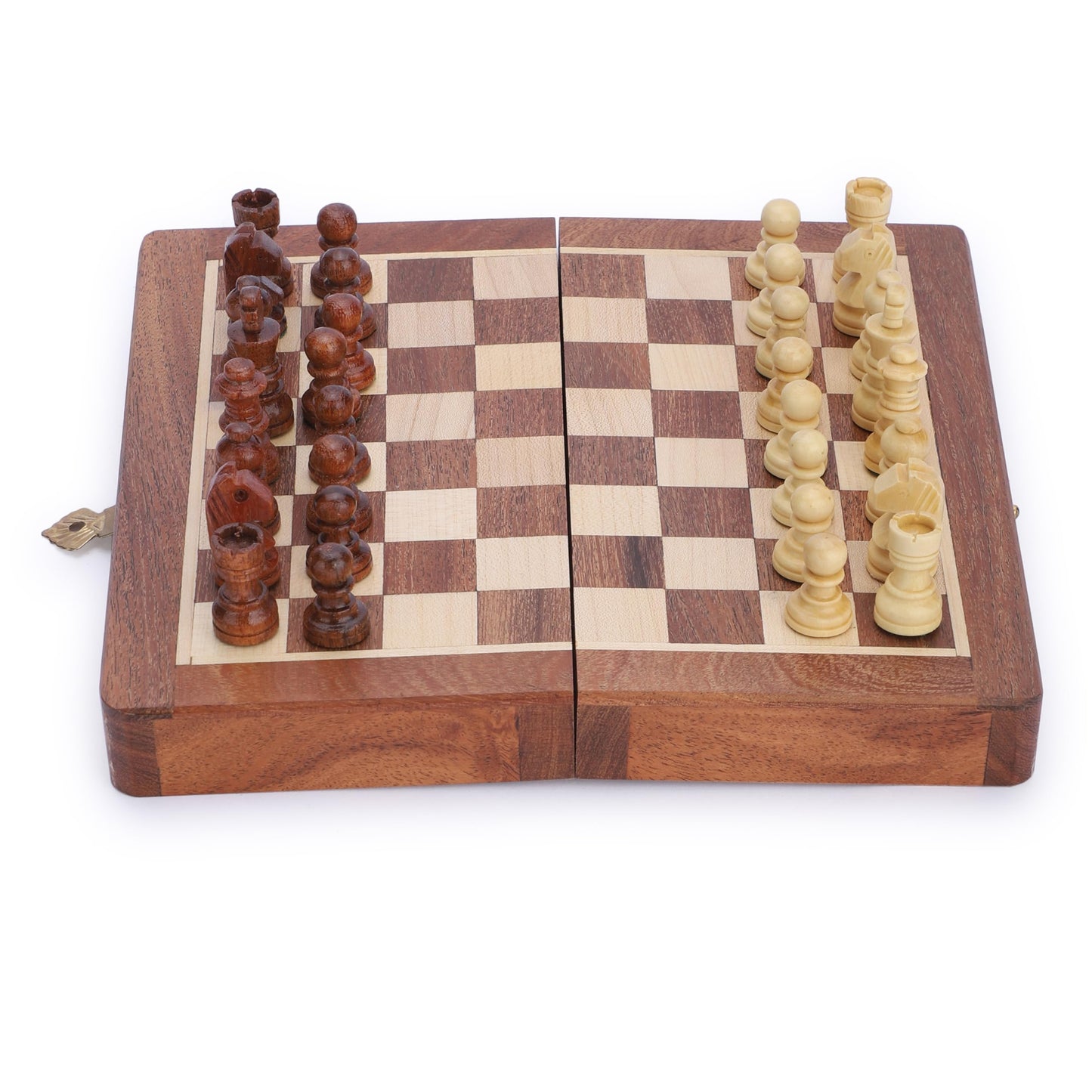 Ajuny Magnetic Travel Chess Set – Handcrafted Acacia Wood, Foldable Board with Elegant Storage