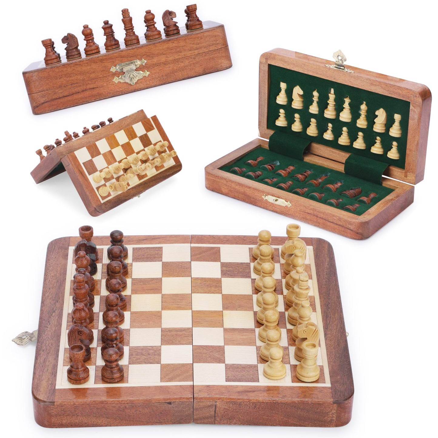 Ajuny Magnetic Travel Chess Set – Handcrafted Acacia Wood, Foldable Board with Elegant Storage