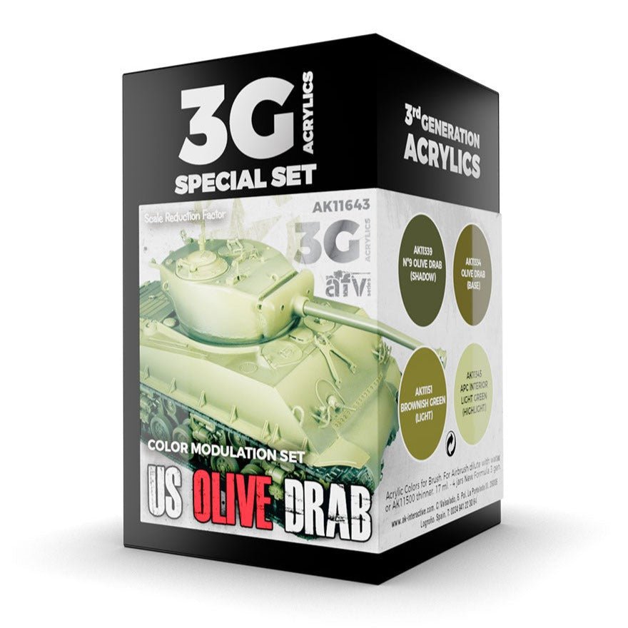 AK Interactive 3rd Gen AFV Paint Set - US Olive Drab Modulation Set (AK11643)