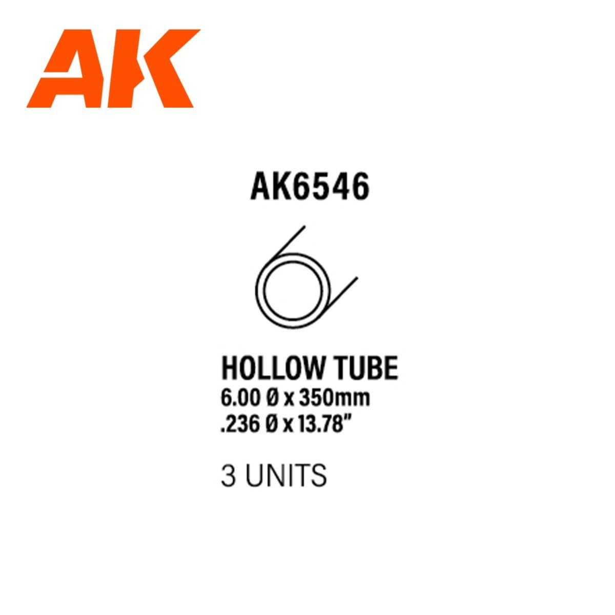 AK Interactive - Hollow Tube 6.00Dx350mm (W.T. 0,7mm)-Styrene Strip (AK6546)