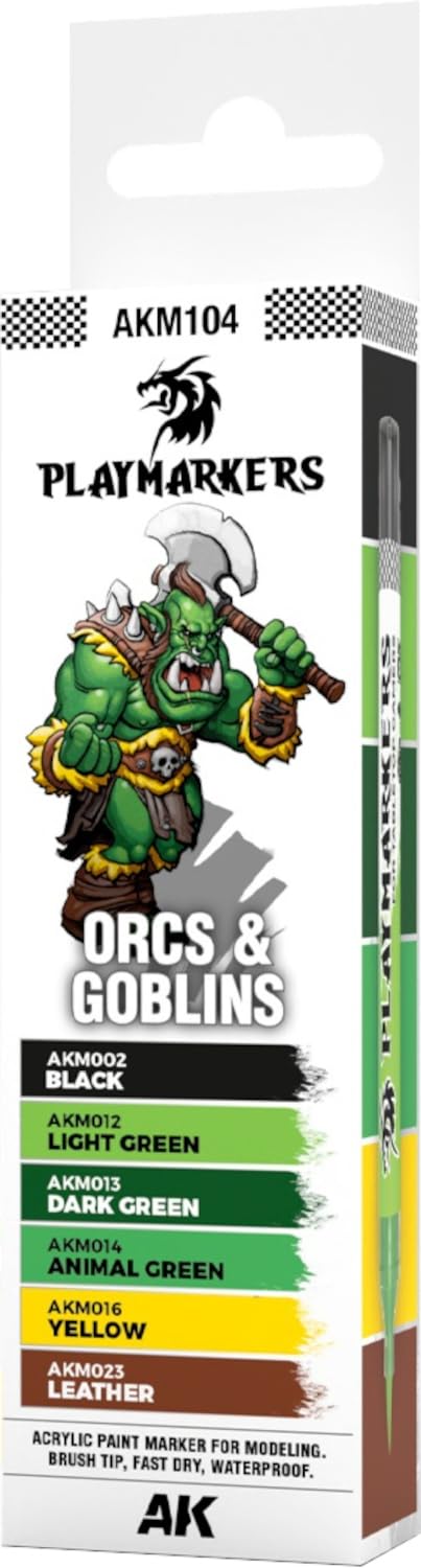 AK Interactive PLAYMARKERS SET AKM104 ORCS & GOBLINS – 6 Acrylic Markers for Miniatures