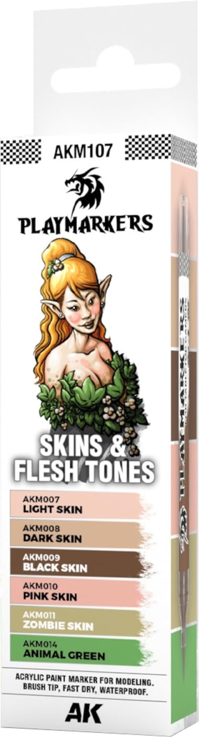 AK Interactive Playmarkers: Skin & Flesh Tones Set – 6 Acrylic Markers for Miniatures