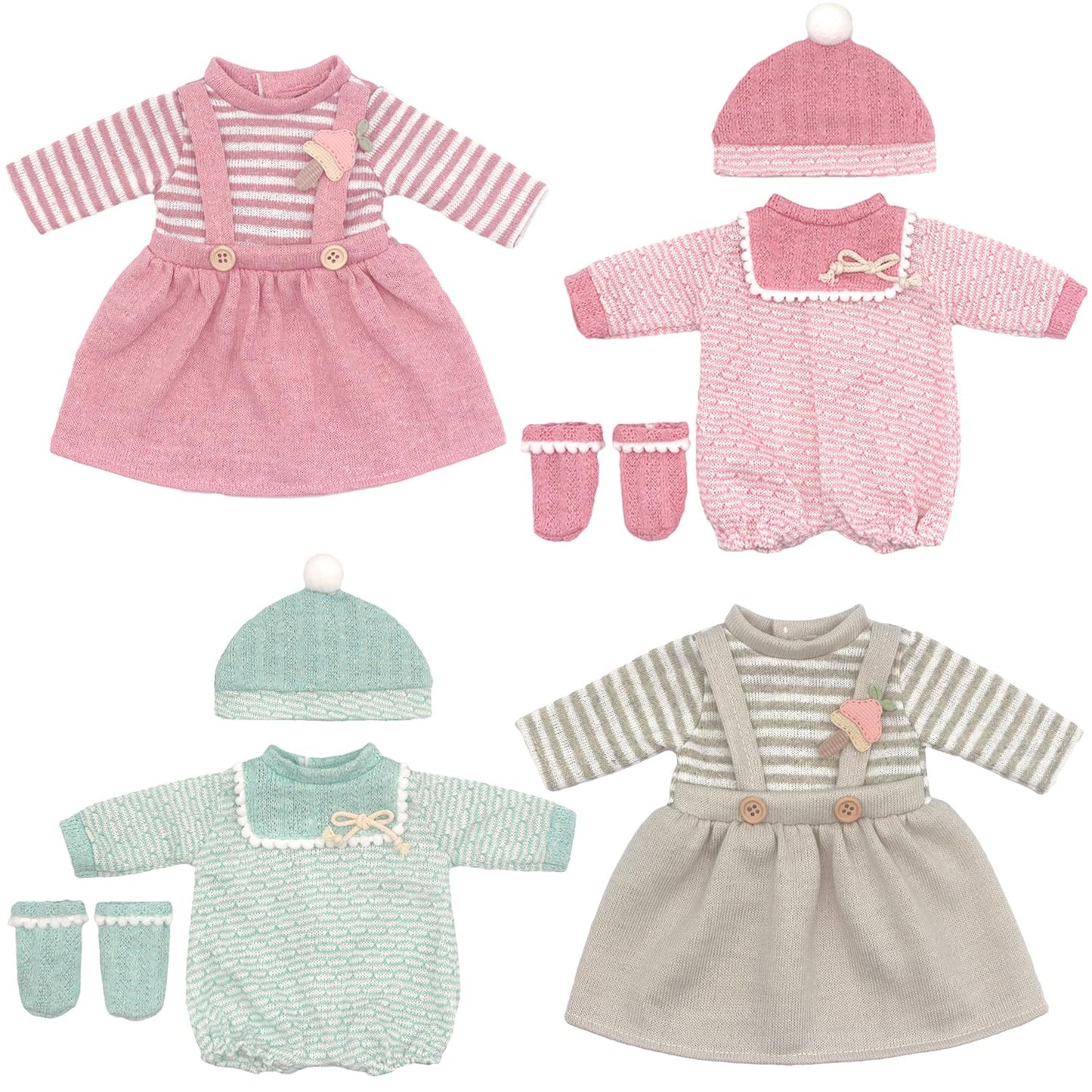 AK KYC 4 Sets Baby Doll Clothes for 14-18 Inch Dolls – 8pc Outfit Set (Jumpsuits, Dresses, Hats, Socks)