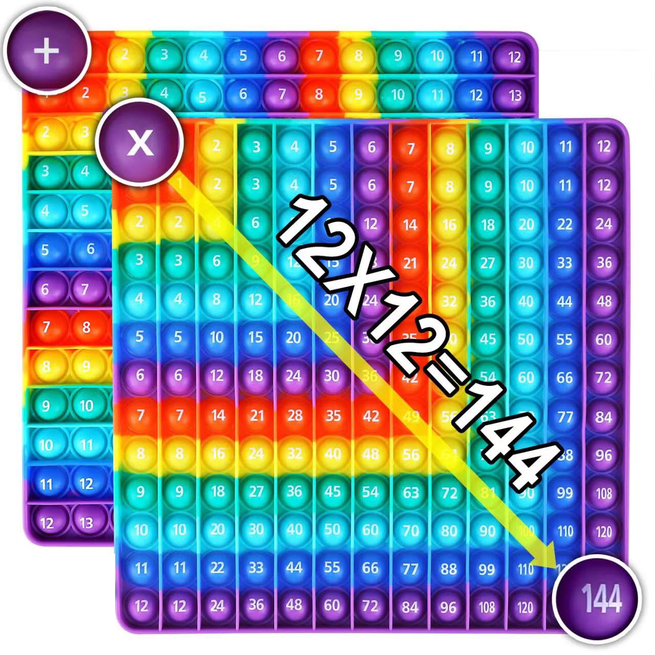 AK-SHIP 2-in-1 12x12 Multiplication & Addition Learning Table | Rainbow Dimple Fidget Toy
