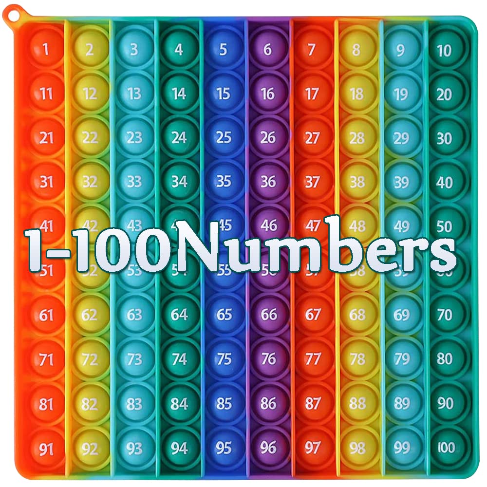 AK-SHIP 7.8in Big Size P00p Bubble Pop – Rainbow Square Fidget Toy with 100 Bubbles for Math Manipulatives