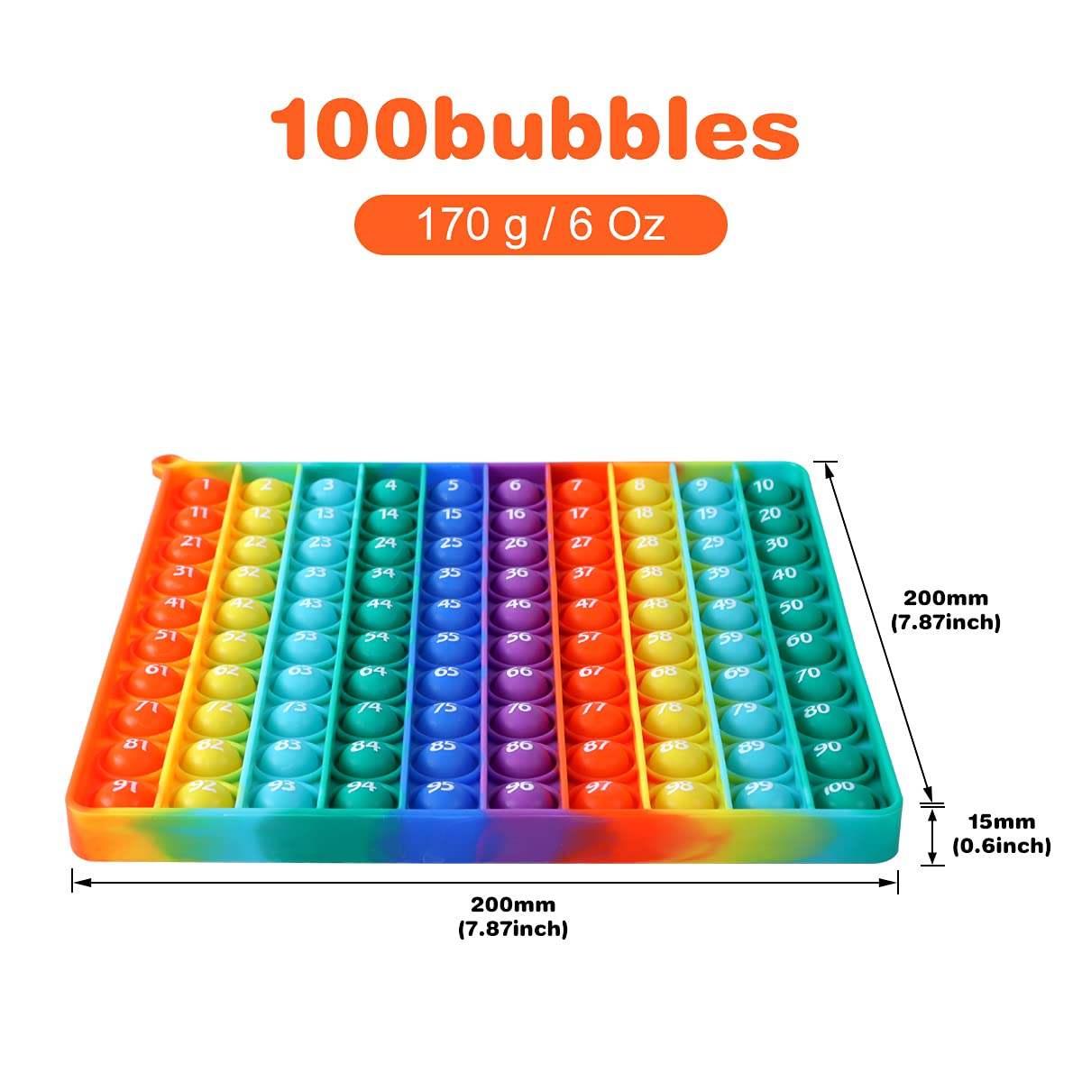 AK-SHIP 7.8in Big Size P00p Bubble Pop – Rainbow Square Fidget Toy with 100 Bubbles for Math Manipulatives
