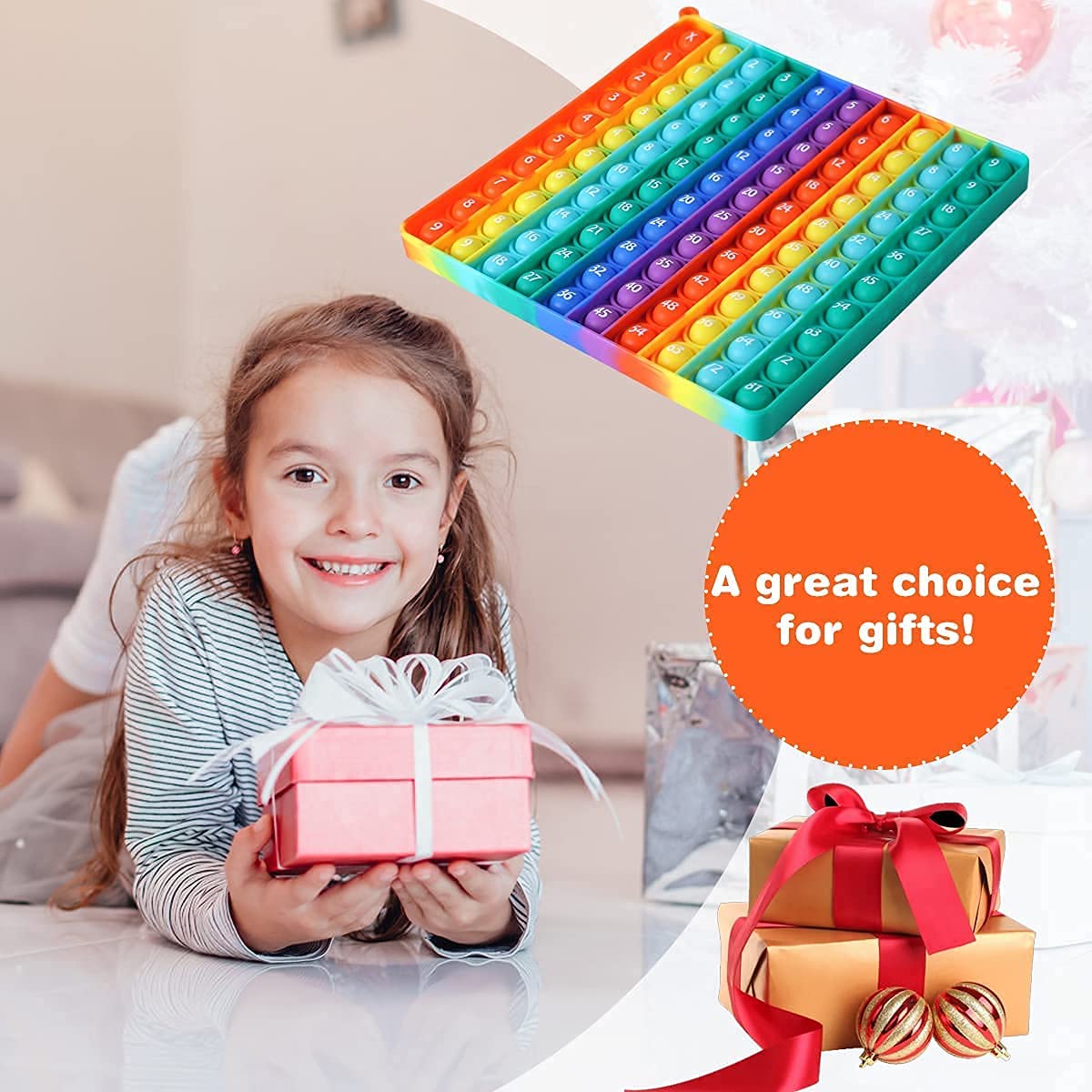 AK-SHIP 7.8in Big Size P00p Bubble Pop – Rainbow Square Fidget Toy with 100 Bubbles for Math Manipulatives