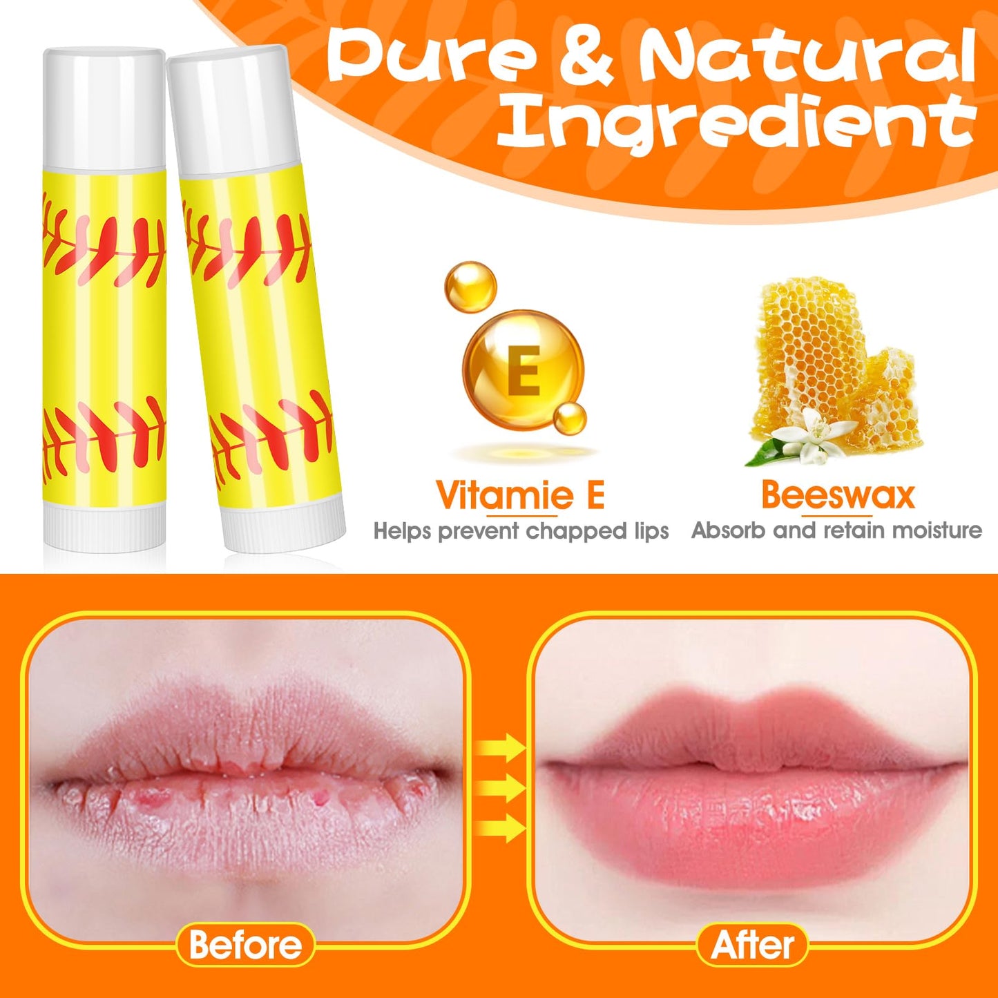 AKAIXI 24-Pack Softball Chapstick – Beeswax Lip Balm with Vanilla Flavor