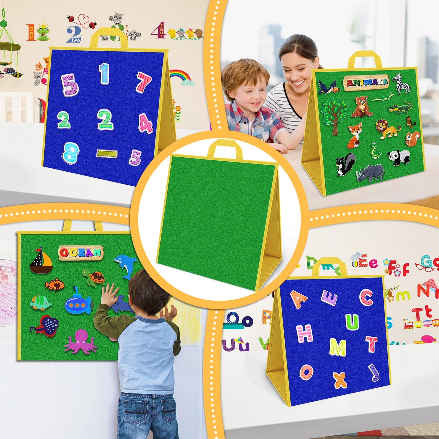 AKAYOK Double-Sided Felt Board 17x17 Inches | Foldable Flannel Story Board for Toddlers & Preschool