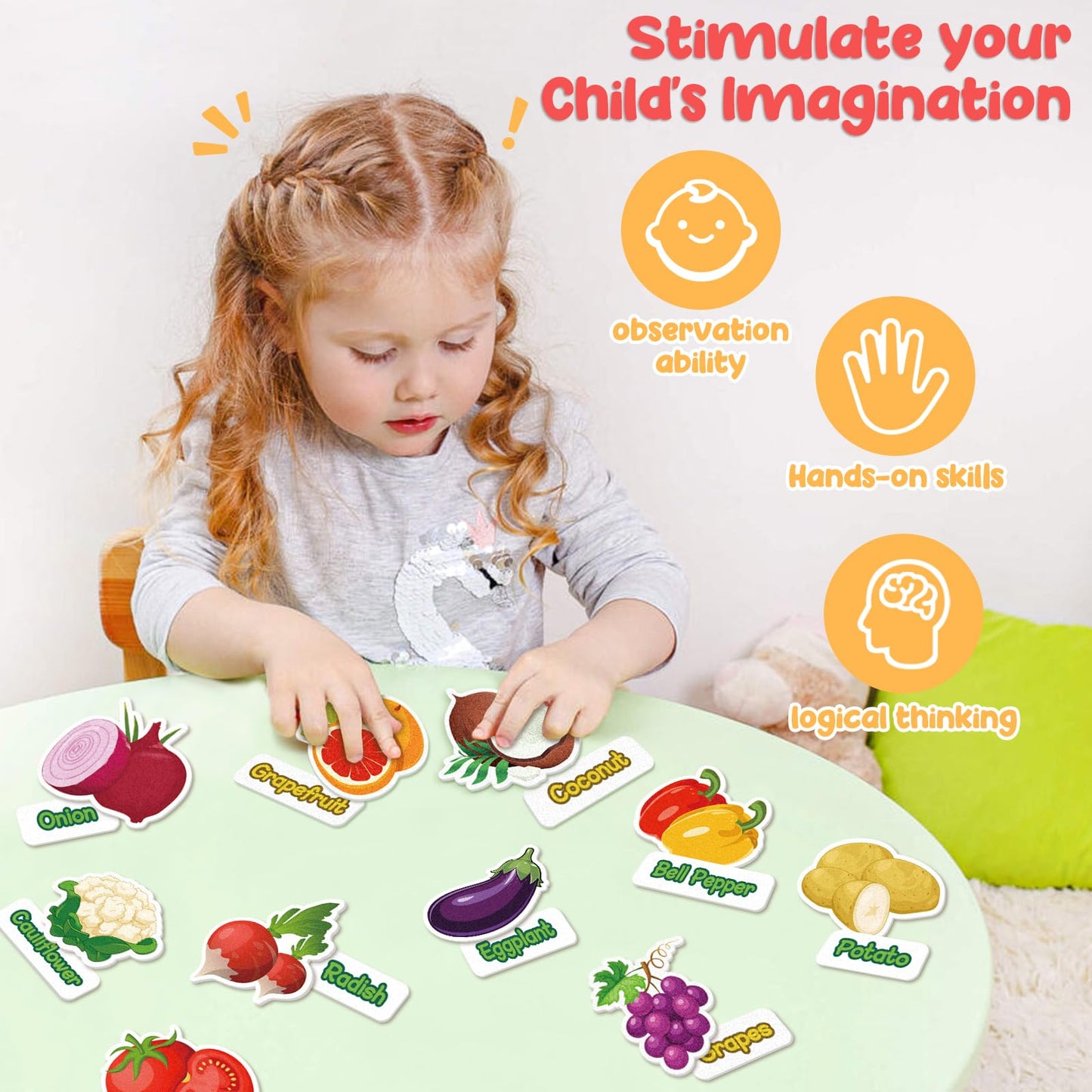 AKAYOK Felt Board Set: 90 Fruits & Vegetables for Preschool Learning