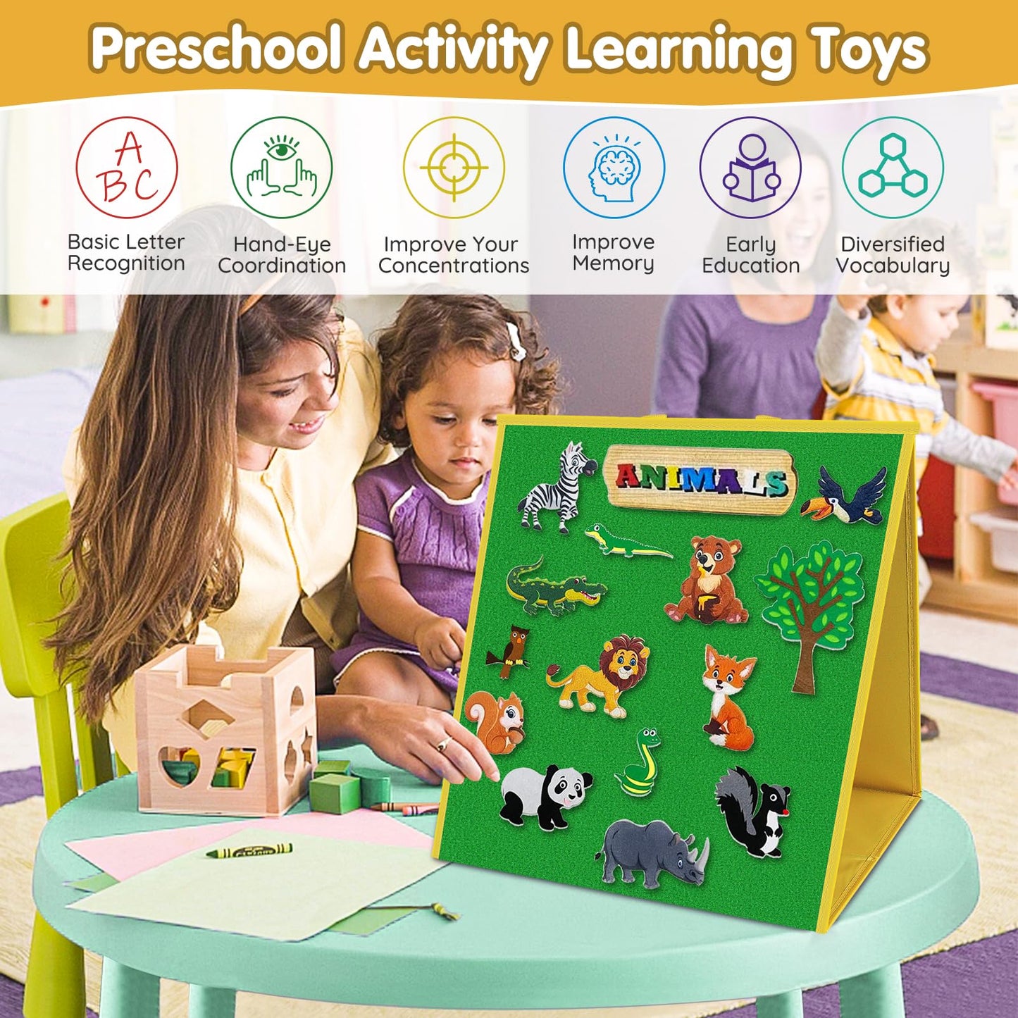 AKAYOK Double-Sided Felt Board 17x17 Inches | Foldable Flannel Story Board for Toddlers & Preschool