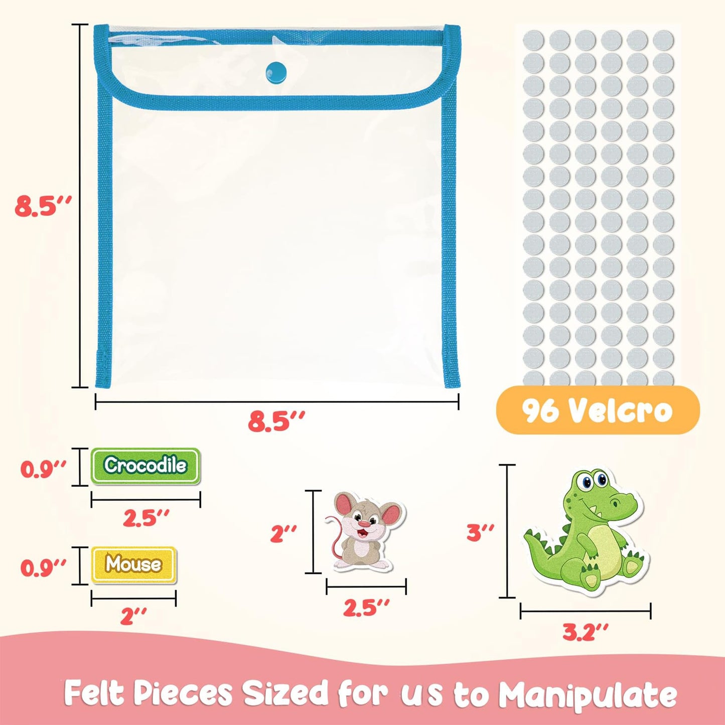 AKAYOK Felt Animals Set with Storage Pouch & Velcro Backs – 90 Storytelling Pieces