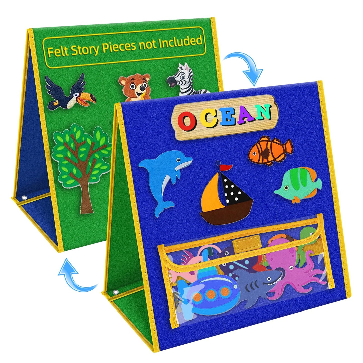 AKAYOK Foldable Felt Board for Toddlers — Double-Sided, 13x12 Portable Storytelling & Learning Board