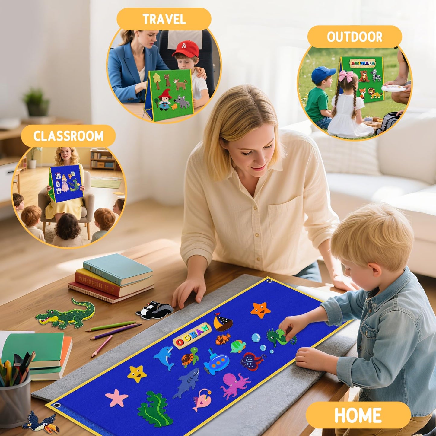 AKAYOK Foldable Felt Board for Toddlers — Double-Sided, 13x12 Portable Storytelling & Learning Board