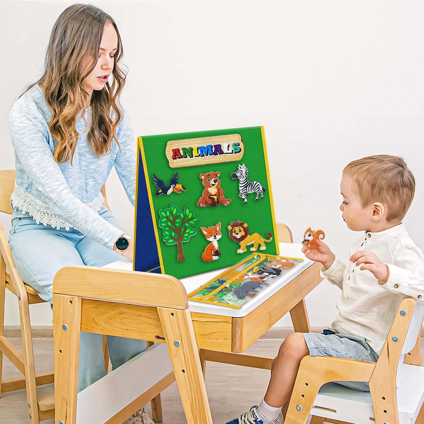 AKAYOK Foldable Felt Board for Toddlers — Double-Sided, 13x12 Portable Storytelling & Learning Board