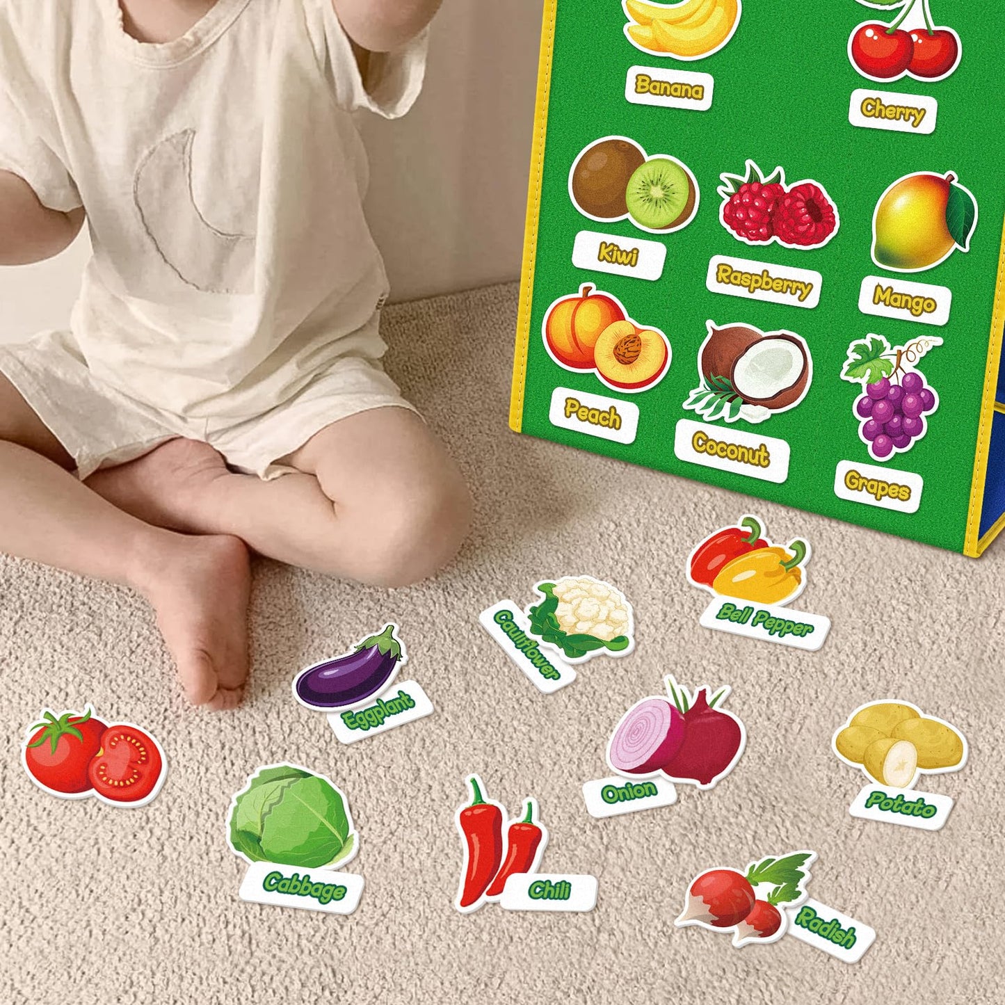 AKAYOK Felt Board Set: 90 Fruits & Vegetables for Preschool Learning