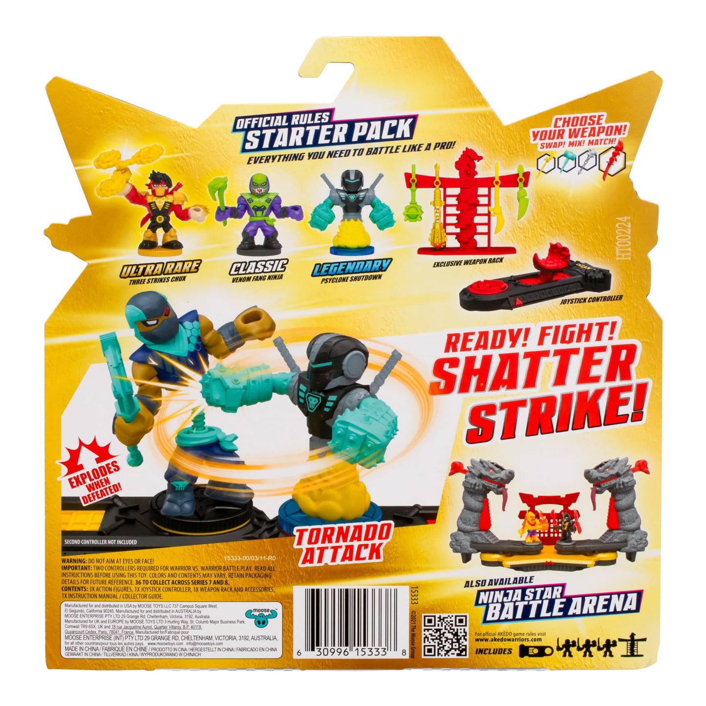 Akedo Legends Ninja Fury Starter Pack – 3 Warriors (Three Strike Chux, Venom Fang Ninja & Psyclone Shutdown) + Weapon Rack
