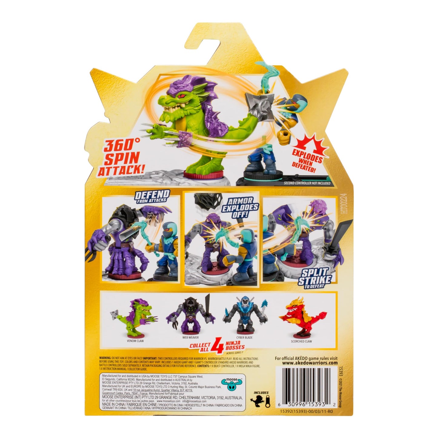 Legends of Akedo Ninja Bosses: Scorched Claw 3-Inch Action Figure with 360-Degree Spin Attack and Armor Pop