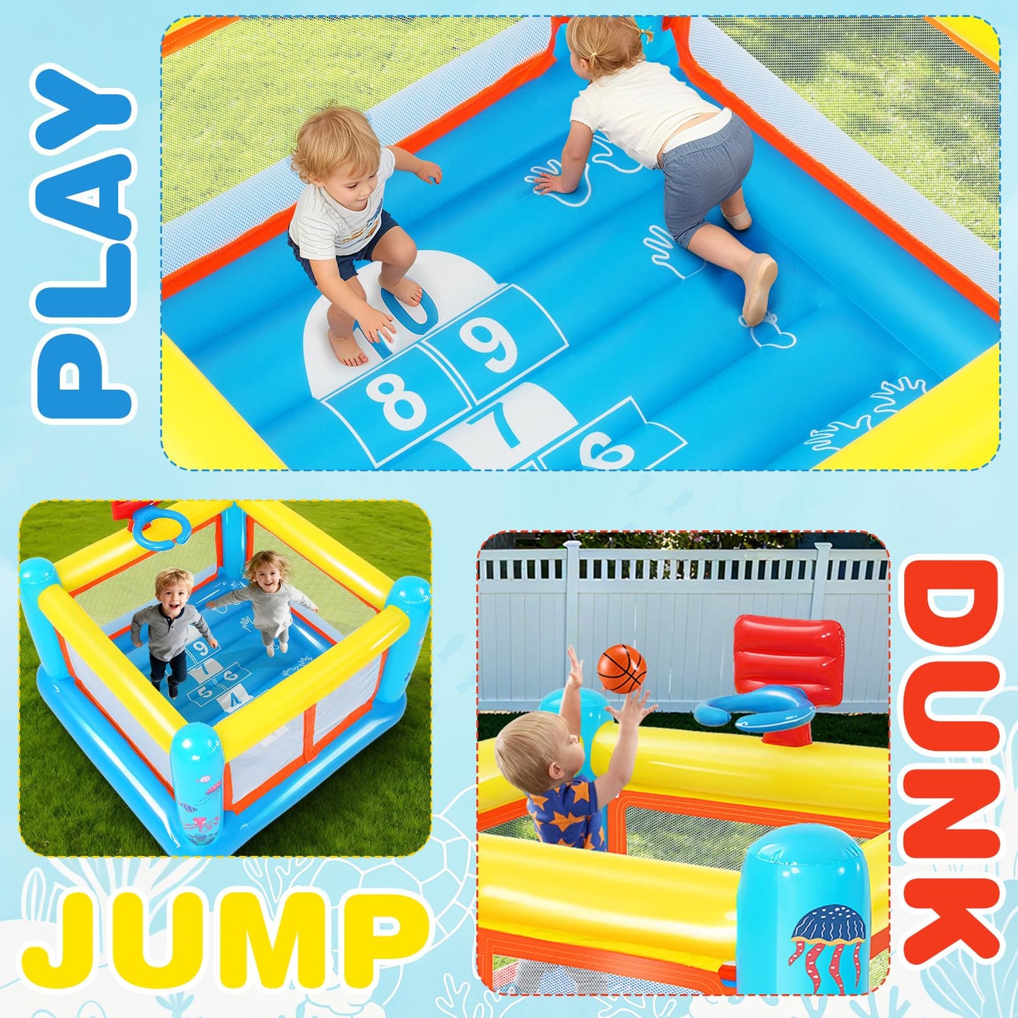 AKEYDIY Inflatable Bounce House for Kids 3-6 | Indoor & Outdoor with Basketball Hoop