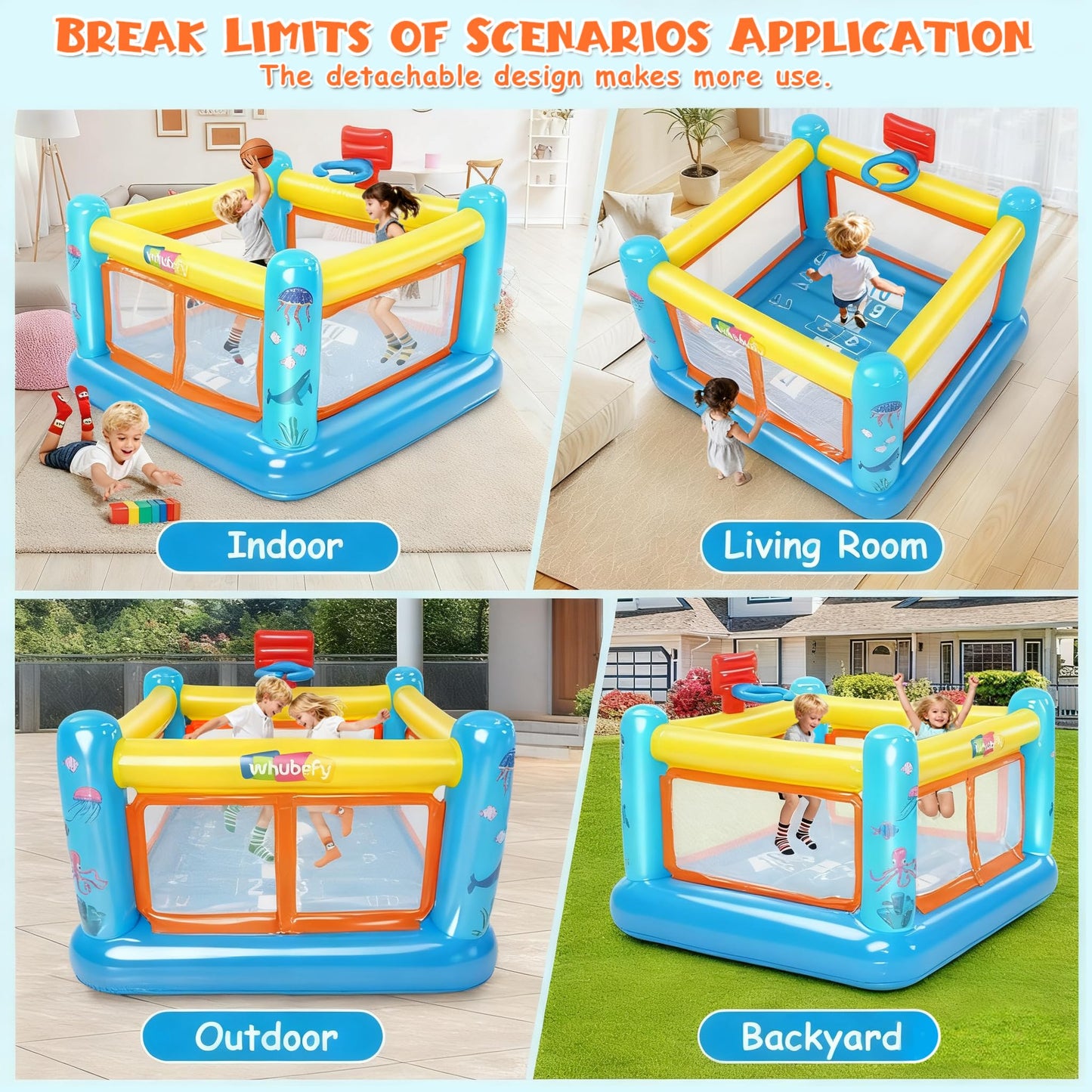 AKEYDIY Bounce House for Kids 3-6 – Indoor/Outdoor PVC Jumping Castle with Basketball Hoop