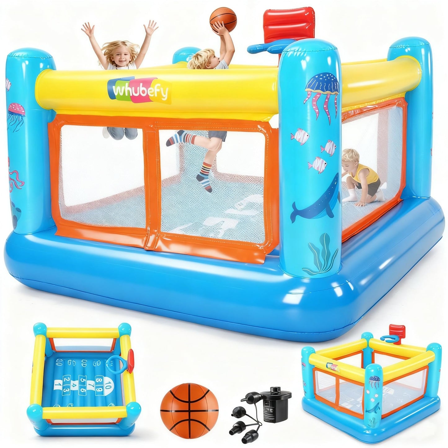 AKEYDIY Bounce House for Kids 3-6 – Indoor/Outdoor PVC Jumping Castle with Basketball Hoop