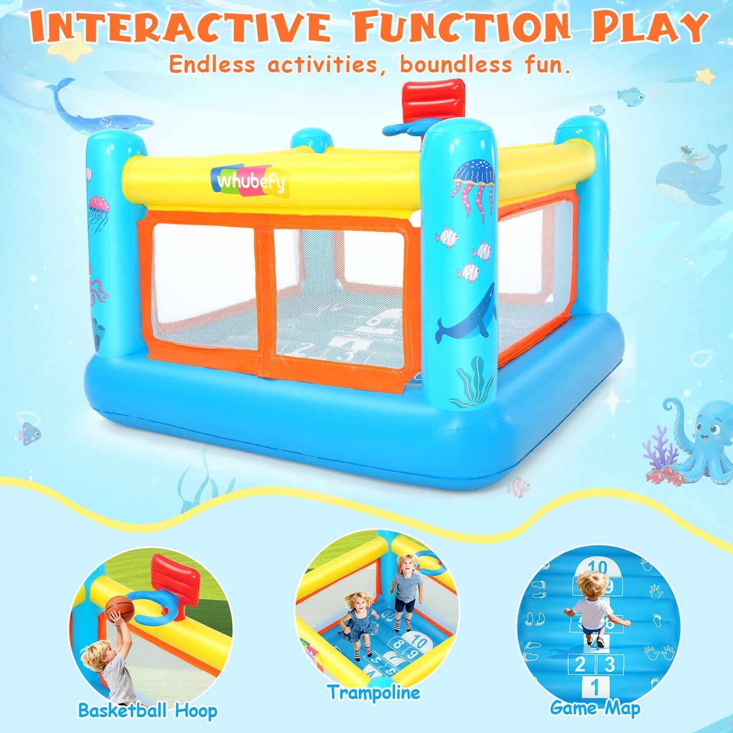 AKEYDIY Bounce House for Kids 3-6 – Indoor/Outdoor PVC Jumping Castle with Basketball Hoop