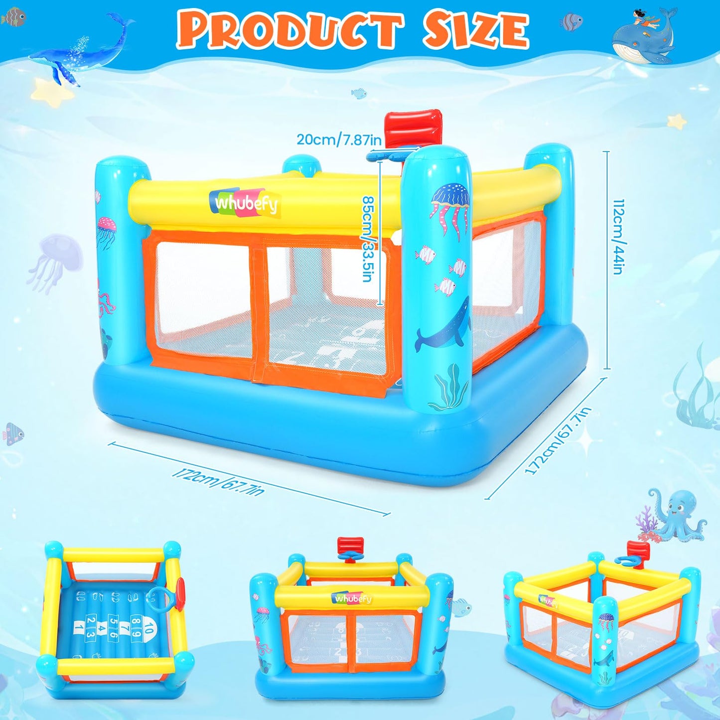 AKEYDIY Bounce House for Kids 3-6 – Indoor/Outdoor PVC Jumping Castle with Basketball Hoop