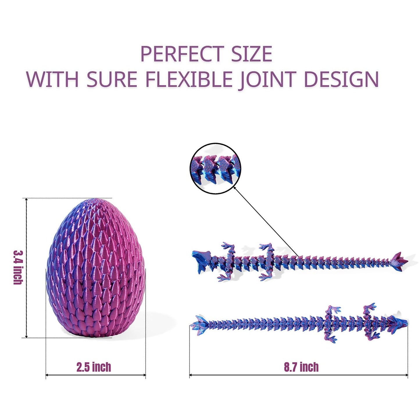 AKIDA 3-Pack Dragon Eggs with Dragon Inside — 3D Printed Dragon Egg Fidget Toys