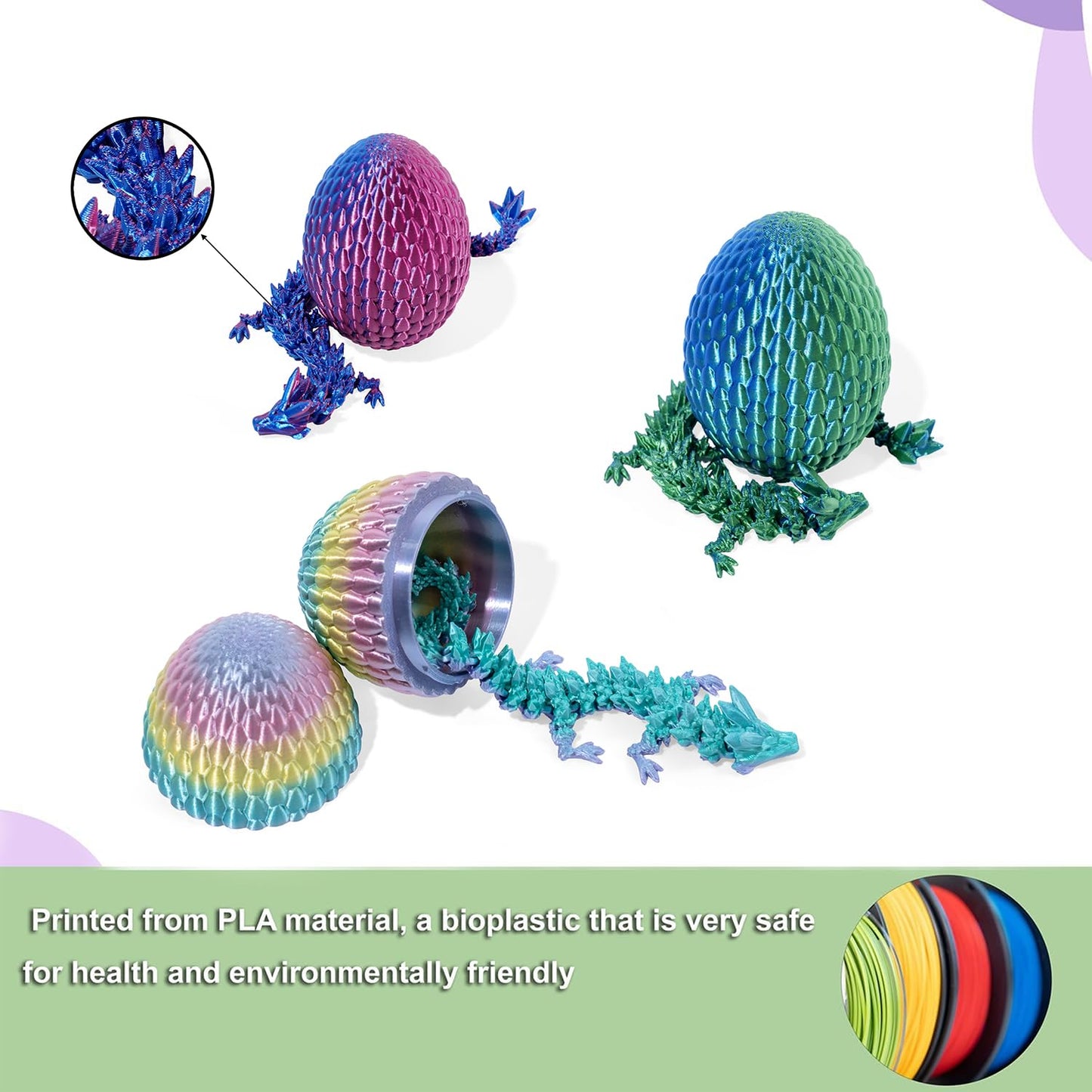 AKIDA 3-Pack Dragon Eggs with Dragon Inside — 3D Printed Dragon Egg Fidget Toys