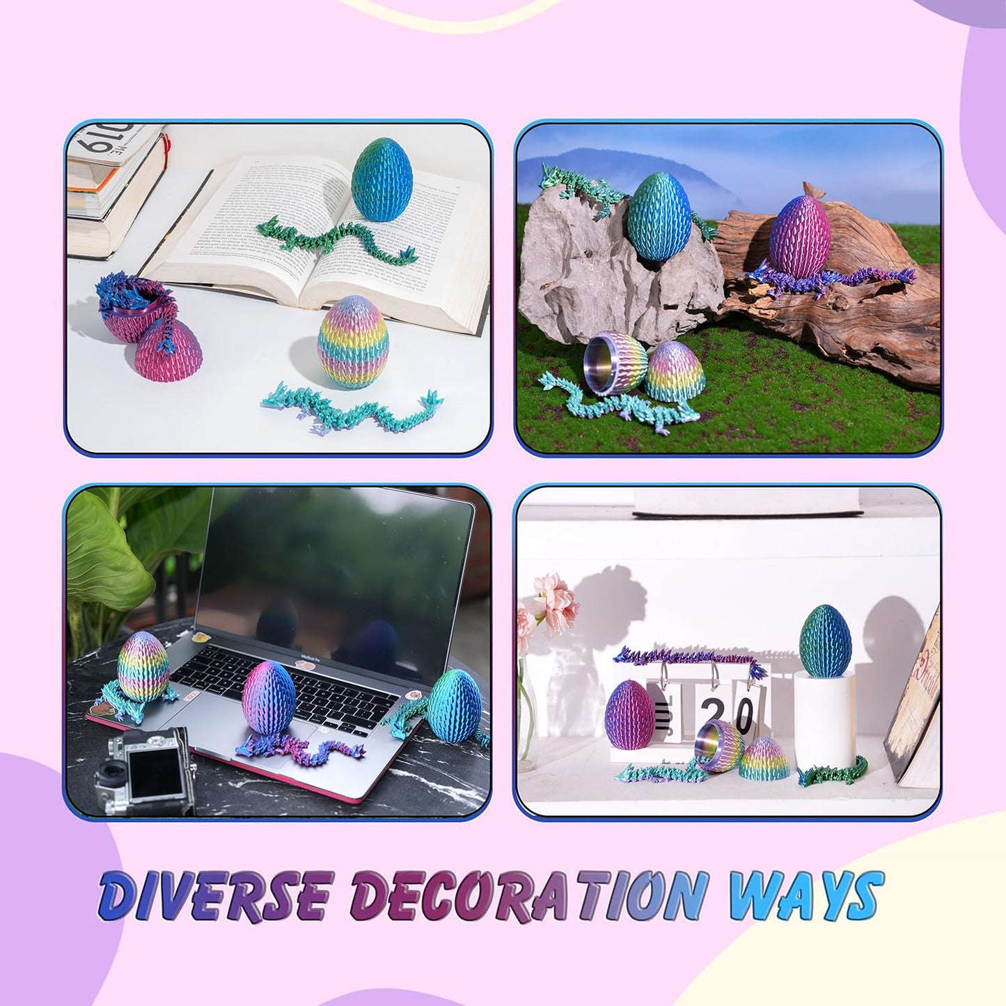AKIDA 3-Pack Dragon Eggs with Dragon Inside — 3D Printed Dragon Egg Fidget Toys