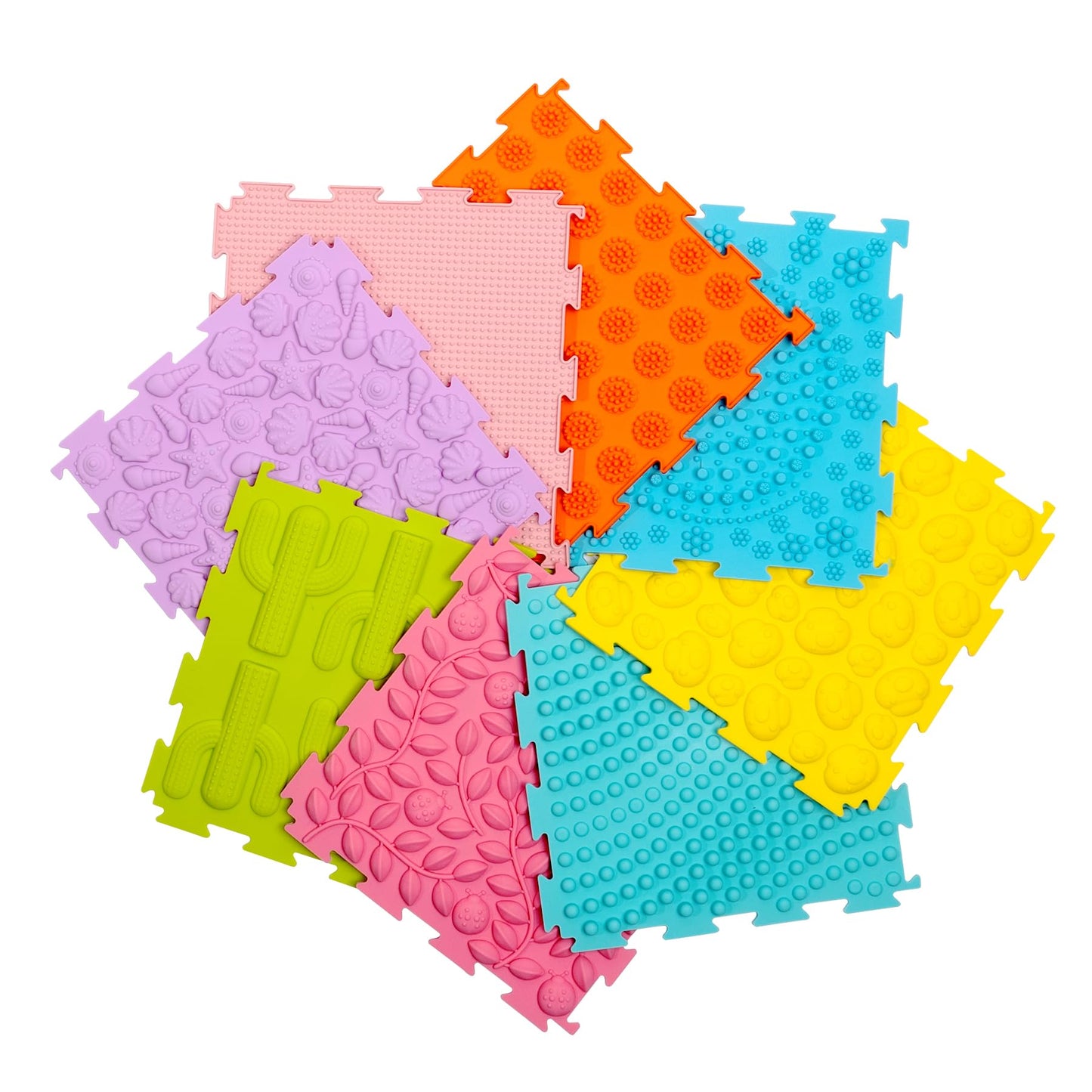 AKIMRABY 8 Pcs Sensory Mats — Silicone Puzzle Floor Tiles for Kids (Durable, Easy to Clean, Autism-Friendly)