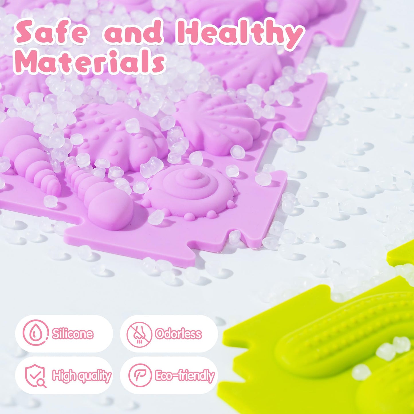 AKIMRABY 8 Pcs Sensory Mats — Silicone Puzzle Floor Tiles for Kids (Durable, Easy to Clean, Autism-Friendly)