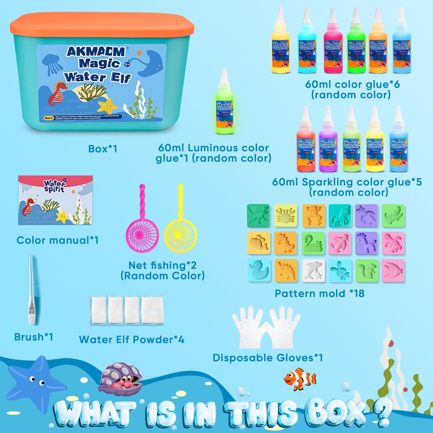 AKMADM Magic Water Elf Toy Kit for Kids – Aqua Gel Kit with 18 Molds & 12 Colors