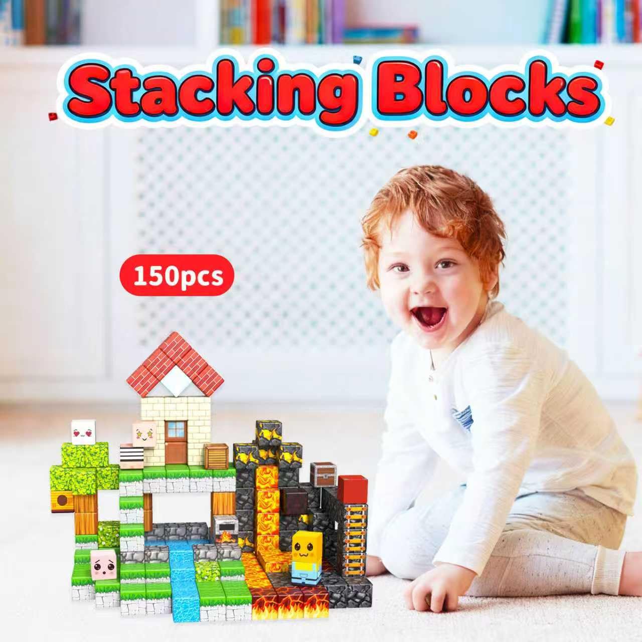 AKUTAIN 150PCS Easter Blocks – STEM Building Cubes, Fidget Stacking Toys & Gifts for Kids